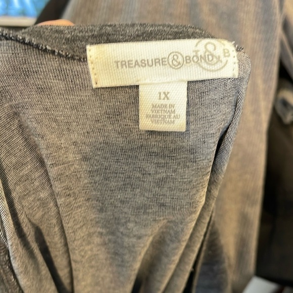 Treasure & Bond Gray Long Sleeve Ruched Side Dress Size 1X - Picture 2 of 7